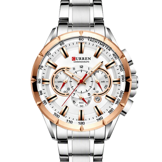 Ivory Rose Bezel Chronograph Steel