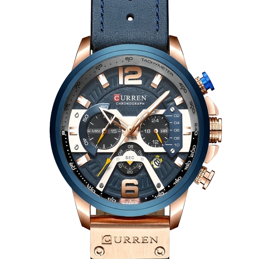 Navy Rose Gold Chronograph Leather