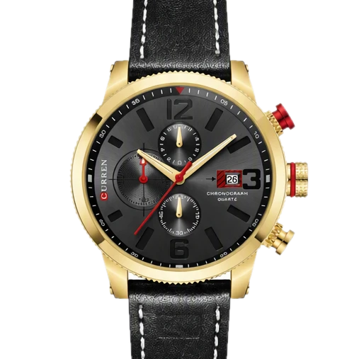 Black Gold Date Chronograph Leather