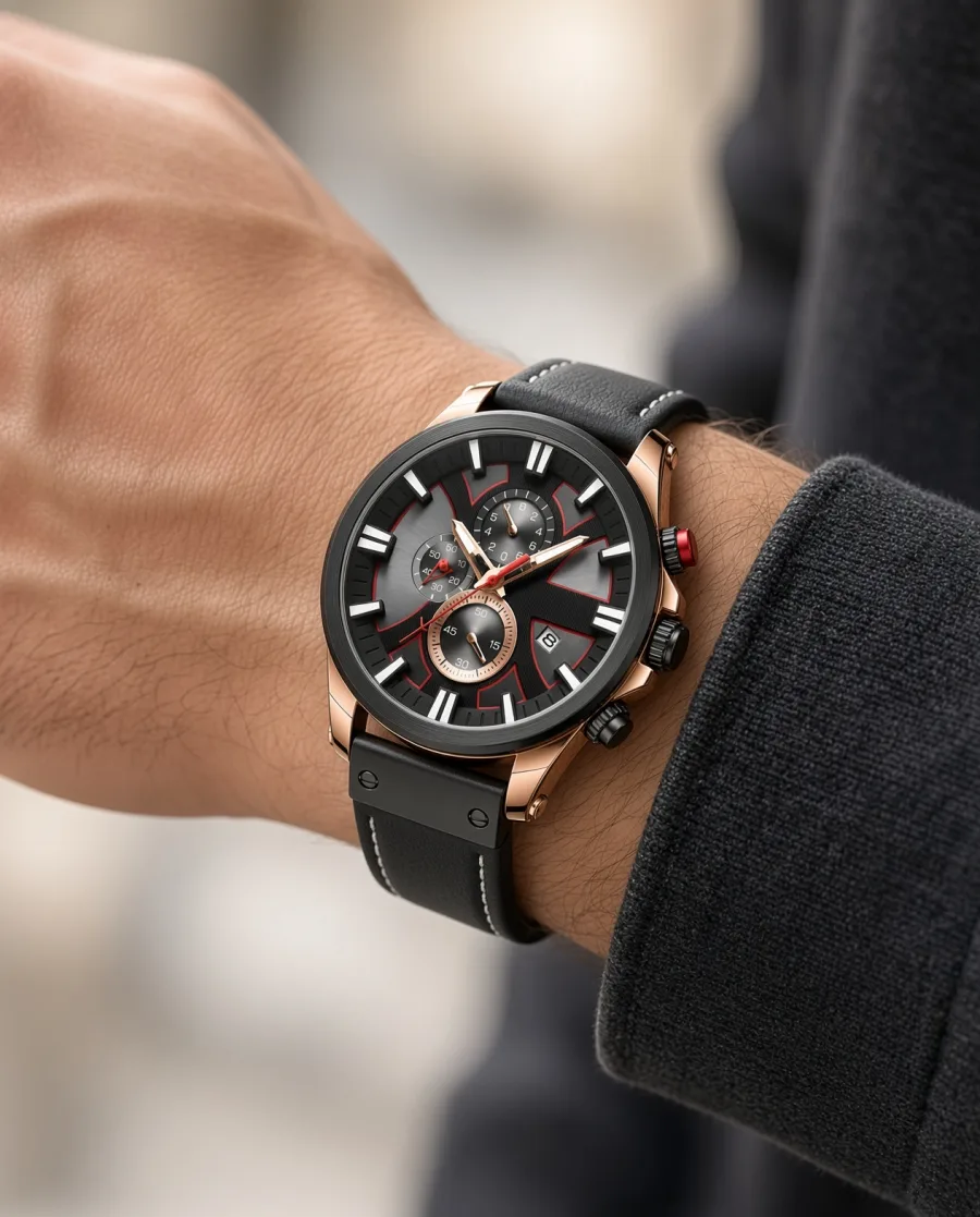 Phantom Rose Chronograph Leather on the wrist